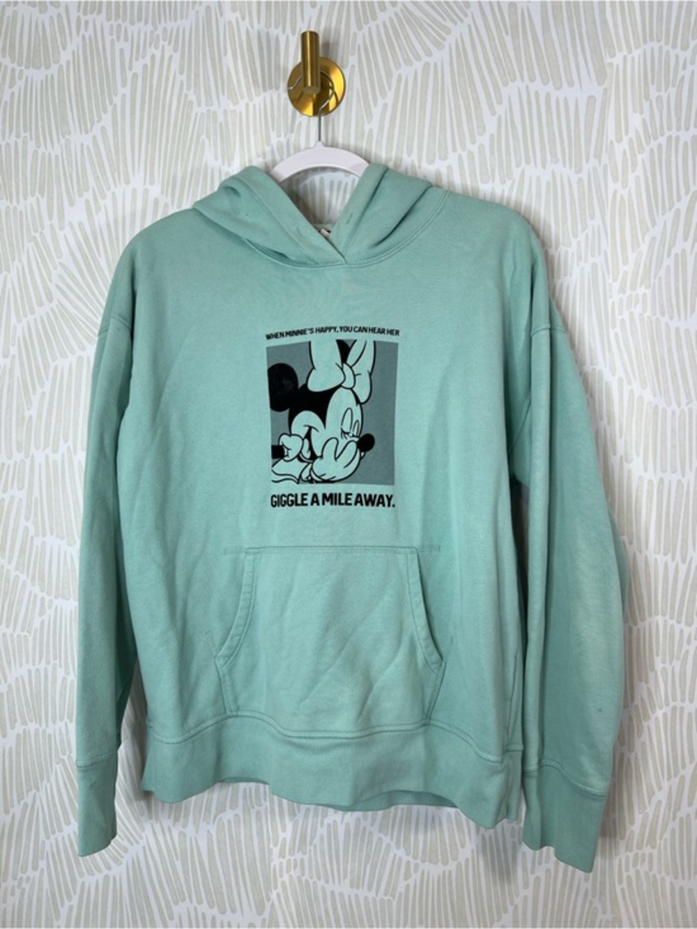 Disney Minnie Mouse Mint Green Graphic Hoodie Sweatshirt Kangaroo Pocket